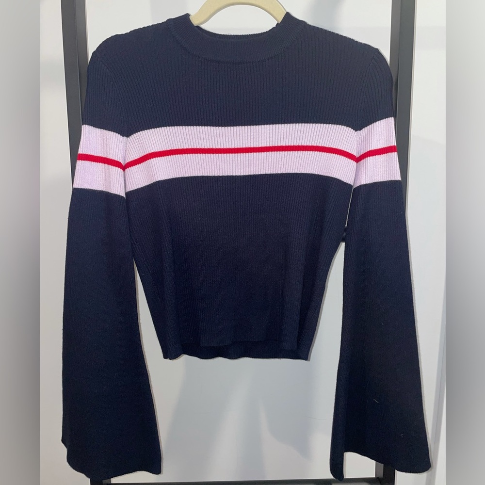 Lea & Viola Ribbed bell sleeve Navy Sweater Top